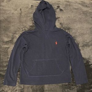 Polo Ralph Lauren boys Jersey hooded T-shirt Navy. Fair condition. Some wear